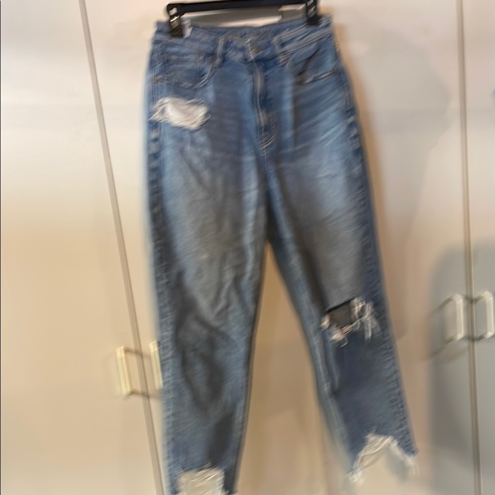 American Eagle Blue Ankle Cropped Jeans with Distressed Details